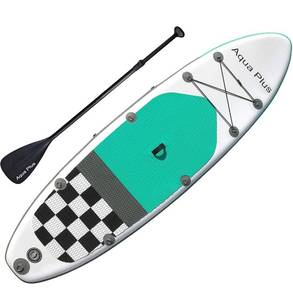 lot 11611 image: $$ Aqua Plus 6inches Thick Inflatable SUP for All Skill Levels Stand Up Paddle Board,Paddle,Double Action Pump,ISUP Travel Backpack, Leash,Shoulder Strap,Youth,Adult Inflatable Paddle Board Size 106x33x6