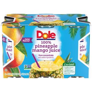 lot 12514 image: Dole 100% Pineapple Mango Juice, 6 Fl Oz, 6 Pack - Lot of 6
