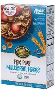 lot 12524 image: Natures Path Organic Flax Plus Multibran Flakes Cereal, 13.25 Ounce, Non-GMO, 16g Whole Grains, with Omega-3 Rich Flax Seeds - Pack of 12