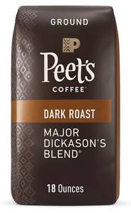 lot 12537 image: Peets Coffee, Dark Roast Ground Coffee - Major Dickasons Blend 18 Ounce Bag - Lot of 2