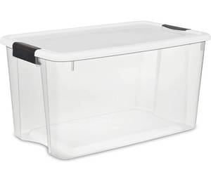 lot 12562 image: Sterilite 19889804 70 Quart66 Liter Ultra Box Clear with a White Lid and Black Latches, 4 Containers 1 Lid