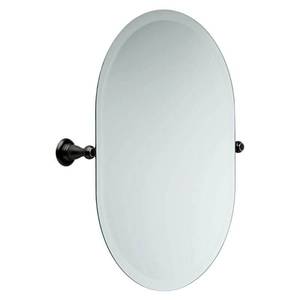 lot 13460 image: Delta Porter 26 in. x 23 in. Frameless Oval Bathroom Mirror with Beveled Edges in Oil Rubbed Bronze