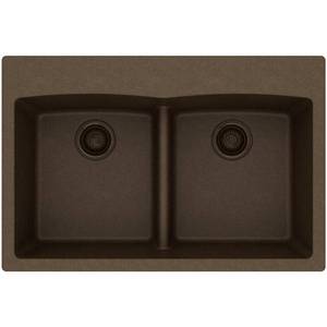 lot 13461 image: Elkay Quartz Classic 33 x 22 x 10, Equal Double Bowl Drop-in Sink with Aqua Divide, Mocha