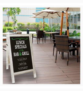 lot 16693 image: Large Sturdy Handcrafted 40 x 20 Wooden A-Frame Chalkboard Display  4 Liquid Chalk Markers & Stencil SetSidewalk Chalkboard Sign Sandwich BoardChalk Board Standing Sign (6 - White)