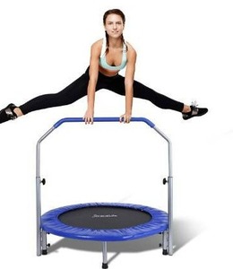 lot 100593 image: SereneLife Portable & Foldable Trampoline - 40 in-Home Mini Rebounder with Adjustable Handrail, Fitness Body Exercise