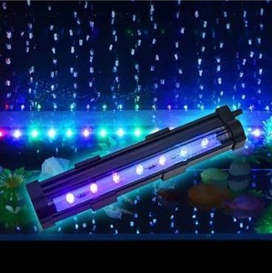 lot 100599 image: PULACO 1 Watt Aquarium Fish Tank Air Stone with Automatic Color Changing LED Light for Small Fish Tank Air Pump