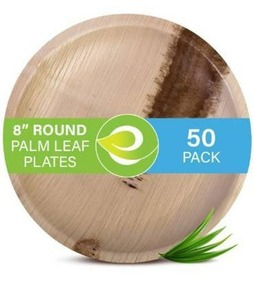 lot 100606 image: ECO SOUL 100% Compostable, Biodegradable, Disposable Palm Leaf Plates  Like Bamboo Plates, Eco-friendly 10, 8  Sturdy, Microwave & Oven Safe  Party, Wedding, Event Plates (50, 8 Round Plates)