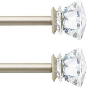 lot 100610 image: QITERI Curtain Rod 28 to 48 inch for Windows 2 Pack,Curtain Rods with Acrylic Diamond Finials,34 Standard Decorative Window Curtain Rod,Gold Nickel