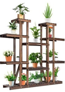 lot 100617 image: VIVOSUN Plant Stand 9 Tiers 17 Potted Indoor Plant Shelf, Tiered Wooden Flower Holder 47 High Outdoor Plant Rack for Garden, Balcony, Patio, Corner, Window, Living Room