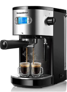 lot 100622 image: Espresso Machine 20 Bar Coffee Machine with Milk Frother Wand, 1350W High Performance No-Leaking 1.25L Removable Water Tank Coffee Maker For Espresso, Cappuccino, Latte, Machiato, For Home Barista