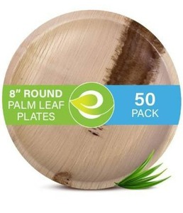 lot 100623 image: ECO SOUL 100% Compostable, Biodegradable, Disposable Palm Leaf Plates  Like Bamboo Plates, Eco-friendly 10, 8  Sturdy, Microwave & Oven Safe  Party, Wedding, Event Plates (50, 8 Round Plates)