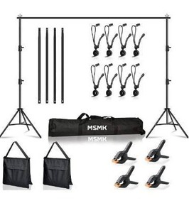 lot 100632 image: MsMk Photo Video Studio Backdrop Stand with 8 Spring & 4 Clips, 6.5ft x 10ft Adjustable Muslin Background Support System Kit with Sand Bag, Carry Bag for Photography Studio
