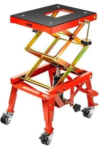 lot 100642 image: VIVOHOME 350 Lbs Heavy Duty Hydraulic Motorcycle Lift Table Foot Operated ATV Dirt Bike Scissor Jack Stand with 4 Wheels