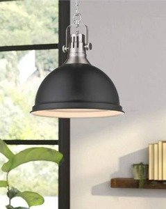 lot 100657 image: Emliviar 1-Light Industrial Pendant Lighting, 14 inch Modern Dome Hanging Light with Metal Shade, Black Finish, 4054L BNBK