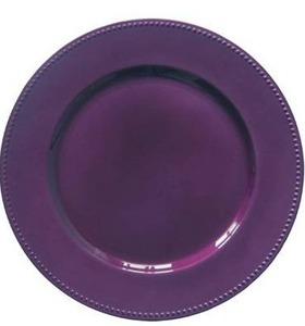 lot 100664 image: Purple Plastic Beaded Charger Plates - 12 pcs 13 Inch Round Wedding Party Decroation Charger Plates (Purple, 12)