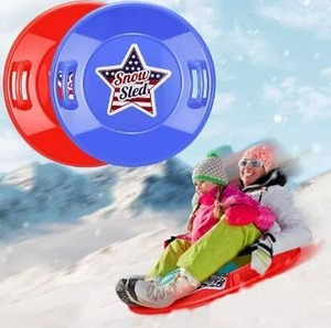 lot 100671 image: Snow Sled, 2 Pack Downhill Kids Plastic Snow Sled Toboggan Outdoor 1-2 Rider Snow Sleds For Kids And Adults Durable Saucer Disc Snow Sleds With 2 Handles Round Snow Slider Discs For Winter Sledding