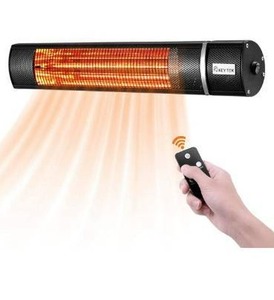 lot 100677 image: KEY TEK Wall-Mounted Patio Heater Electric Infrared Heater IndoorOutdoor Heater Electric for Garage Backyard Wall Patio Heater Waterproof with Remote Control Golden Tube for Fast Heating, Black