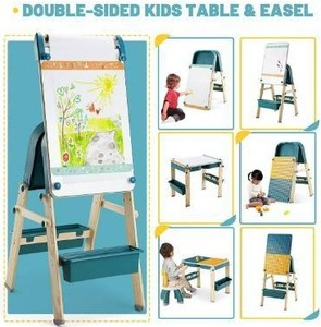 lot 100689 image: 6-in-1 Kids Activity Table and Chair Set, Magnetic Adjustbale Kids Art Easel, Double-Sided Multiple Activity Table Set wPaper Roll Large Storage, Building Block Table for Toddler Boys and Girl