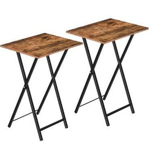 lot 100703 image: HOOBRO Folding TV Tray Tables, Set of 2 Side Table for Small Space, Industrial Snack Tables for Eating at Couch, Stable Metal Frame, Easy Assembly, Space Saving, Rustic Brown and Black BF25BZ01
