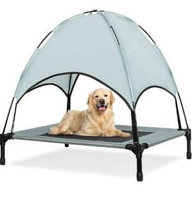 lot 100716 image: Outdoor Dog Bed with Canopy, Elevated Dog Bed with Removable Canopy Shade, Outside Portable Cooling Raised Pet Cot for Dogs and Cats