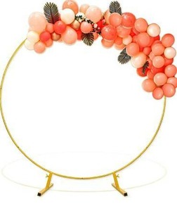 lot 100720 image: 7.2 Ft(2.2m) Golden Metal Round Backdrop Stand Round Metal Balloon Arch Kit Gold Circle Wedding Arch, Backdrop Stand Kit, Birthday Party, Graduation, and Baby Shower Photo Background Decoration