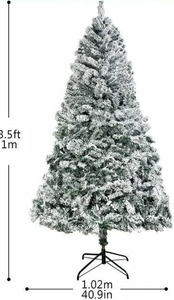 lot 100728 image: XmasExp 3.5ft Snow Flocked Artificial Christmas Tree Holiday Home Xmas Decoration with Storage Bag, Star Tree Topper, White Tree Skirt, Metal Foldable Stand