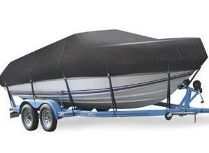 lot 100740 image: Boat Cover, Heavy Duty Waterproof Trailerable Boat Cover, 17-19ft UV Resistant Marine Grade Outboard Cover Compatible for Bass Boat, Fits Bayliner Tri-Hull V-Hull Fishing Runabout Boat, Black