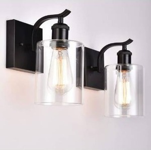 lot 100752 image: Cuaulans Farmhouse Modern Industrial Clear Glass Black Set of Two Wall Sconces,Vanity Wall Light Fixtures for Bathroom Bedroom Living Room Hallway Wall Mount