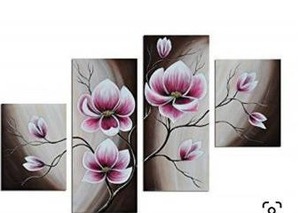 lot 100757 image: Noah Art-Rustic Floral Art, Spring Blooming Tulips Flower Artwork 100% Hand Painted Modern Flower Oil Paintings On Canvas, 4 Panel Framed Purple Flowers Wall Art for Bedroom Home Decor