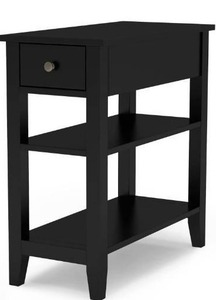 lot 100761 image: ChooChoo Side Table Living Room, Narrow End Table with Drawer and Shelf, 3-Tier Sofa End Table for Small Space, Black