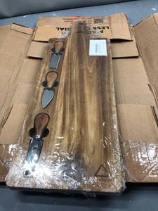 lot 100762 image: Acacia Wood Cheese Board and Knife Set Large 23 Inch - SABAYON Acacia Wood Cheese Board - Rectangle Serving Food Board - Charcuterie - Cheese - Cheese and Charcuterie Board