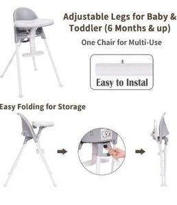 lot 100771 image: High Chair Folding,One Click fold,Save Space, Detachable Double Tray, Infant Chair, Car Traveling, 3 in 1 Convertible, 3-Point Harness, Adjustable Footrest, Non-Slip Feet, Adjustable Legs