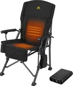 lot 100777 image: KINGS TREK Camping Chair Heated with Battery Pack & Removable Cushion, Heavy Duty Portable Folding Camp Seat for Outdoor Sports, Beach, Picnics (Black)