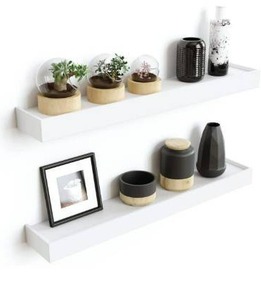 lot 100779 image: Ballucci Modern Floating Wall Shelves 24, Set of 2 Wood Wall Mount Ledges for Nursery, Living Room, Hallway, Bathroom, Kitchen, Office - White
