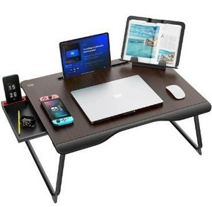 lot 100781 image: Laptop Desk for Bed, SAIJI XX-Large Foldable Bed Tray Table for Eating Breakfast, Writing, Working, Gaming, Drawing with Storage Drawer, Handrest Bookstand, Tablet Stand, Phone Stand(Black Cherry)