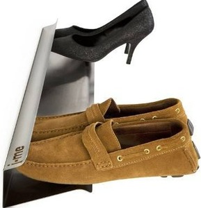 lot 100783 image: j-me Horizontal Shoe Rack �� Wall Mounted Shoe Rack Organizer Keeps Shoes, Boots, Sneakers & Heels Off The Floor. A Modern Shoe Organizer for Your Entryway or Closet. (Stainless Steel - 28 inches)