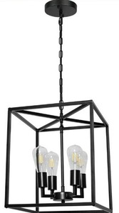 lot 100798 image: 4-Light Industrial Metal Farmhouse Chandelier, Black Lantern Entryway Pendant Light, Hanging Light Fixture for Kitchen Island Living Room Foyer Dinning Room ( 13.7x15.7 )