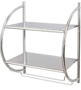 lot 100804 image: Organize It All 1753W-B Wall Mount 2 Tier Chrome Bathroom Shelf with Towel Bars Metallic