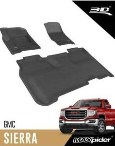 lot 100814 image: 3D MAXpider - L1GM01001509 All-Weather Floor Mats for GMC Sierra 1500 Crew Cab 2014-2018  2500 3500 HD Crew Cab 2015-2019 Custom Fit Car Floor Liners, Kagu Series (1st & 2nd Row, Black)