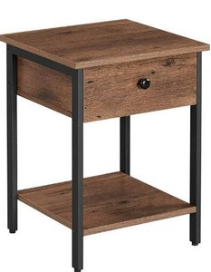 lot 100818 image: VASAGLE Nightstand, End Table, Side Table with Drawer and Shelf, Bedroom, Easy Assembly, Steel, Industrial Design, Hazelnut Brown and Black ULET055B03