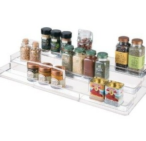 lot 100835 image: mDesign Plastic Shelf Adjustable & Expandable Spice Rack Organizer with 3 Tiers of Storage for Kitchen, Cabinet, Pantry Organization - Holds Spice Bottles, Seasonings - Ligne Collection - Clear