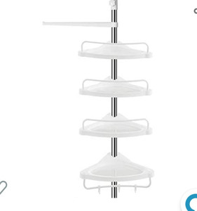 lot 29352 image: SONGMICS Tension Shower Caddy, Rust-Proof Corner Shower Shelf, 304 Stainless Steel Pole, Adjustable Bathroom Shelf, 37.4-118.1 Inches,