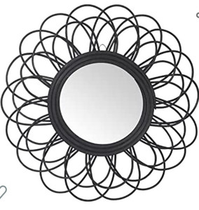 lot 29379 image: Black Rattan Hanging Sunflower Wall Mirror