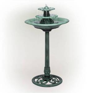 lot 29425 image: Alpine Corporation 3-Tier Vintage Pedestal Fountain Bird Bath,Green