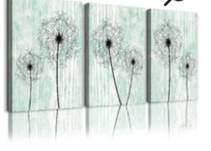 lot 29451 image: Light green background Dandellion 3 piece Canvas wall art