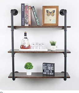 lot 29469 image: Industrial Floating Shelves Wall Mount,30in Rustic Pipe Wall Shelf,3-Tiers