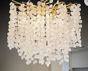 lot 29501 image: Modern Gold Chandelier Light Fixture, Glass Flakes Pendant Light Fixture