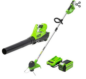 lot 29513 image: Greenworks 40V Cordless String Trimmer and Leaf Blower Combo Kit, 2.0Ah Battery and Charger Included