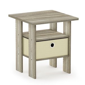 lot 29537 image: Furinno Andrey End Table Nightstand with Bin Drawer, Sonoma OakIvory