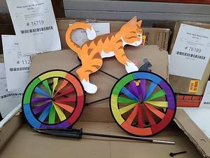 lot 29569 image: Decorative Yard Pinwheel,Cat on Bicycle